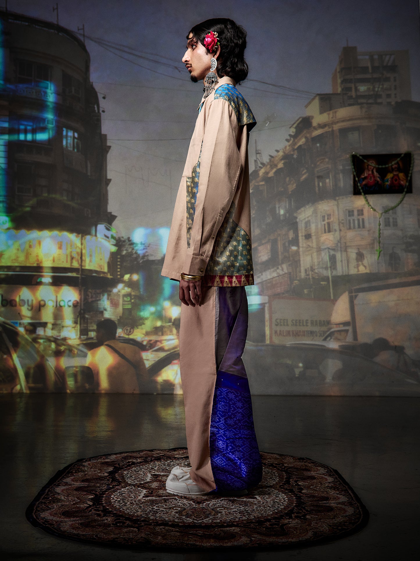 WITH CORNFLOWER SILK SAREE (M)