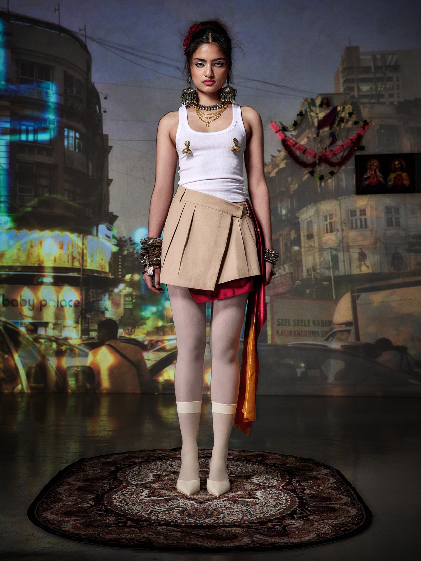 WITH SILVER JACQUARD SILK SAREE (XS)