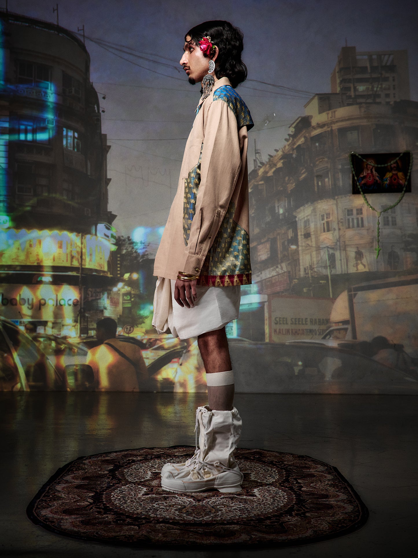 WITH SLATE BLUE SAREE (M)